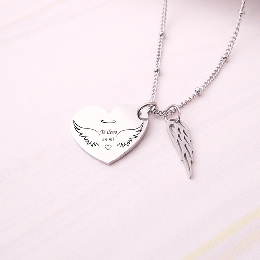 Collar Corazón - Ala - Silver - Personalizado