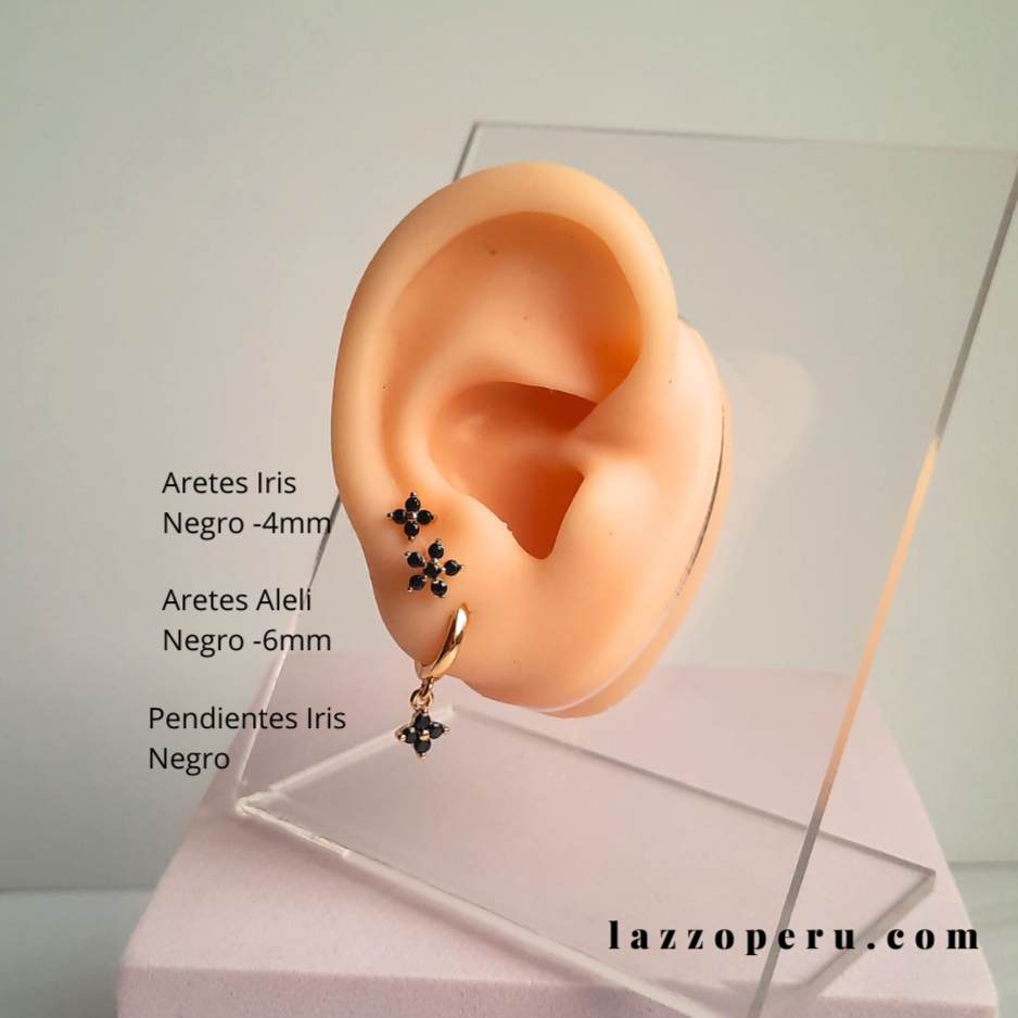 Aretes Iris - Gold - 4mm - Negro