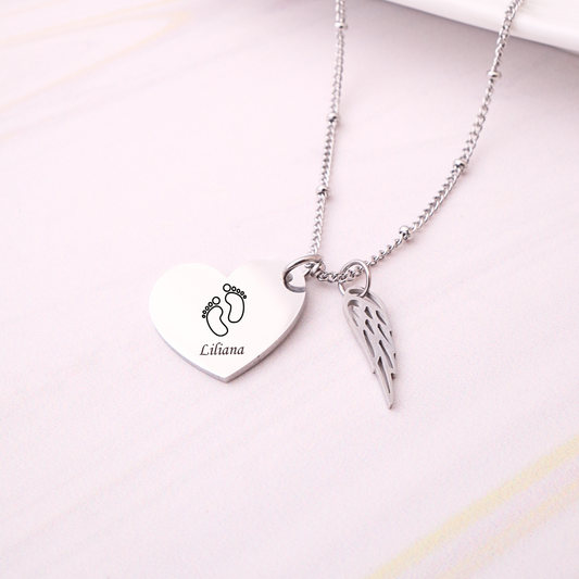 Collar Corazón - Ala - Silver - Personalizado