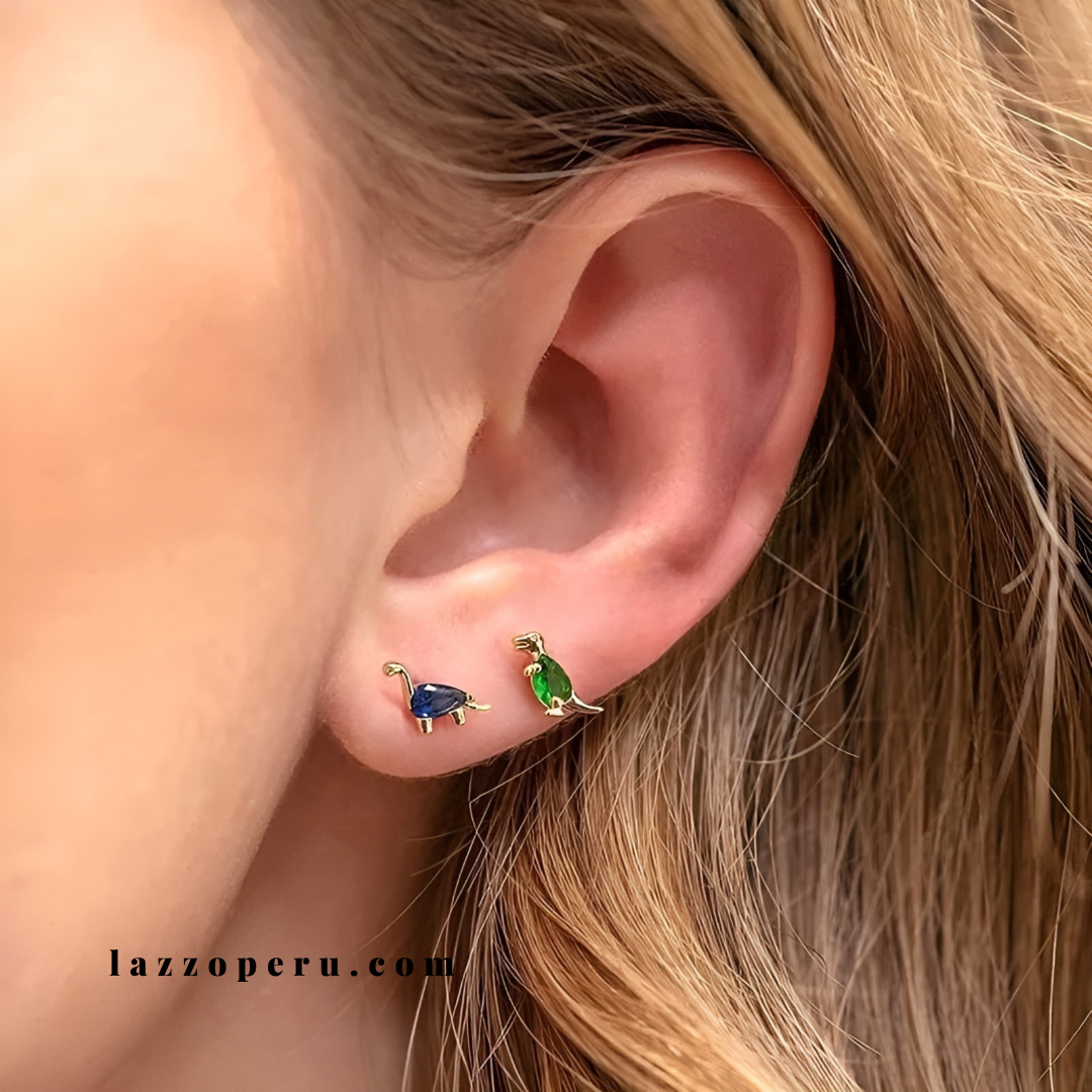 Aretes Dino - Azul - Gold - 6x7mm