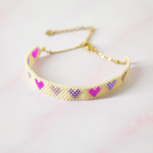 Pulsera Miyuki Corazones - Crema