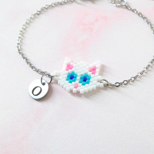 Pulsera Miyuki Gato Blanco -  Personalizada