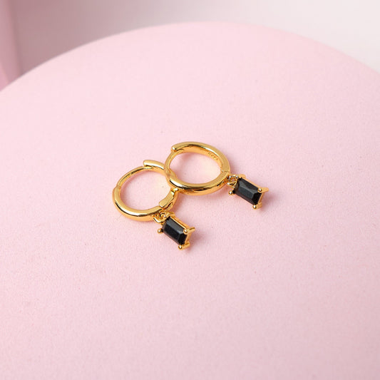 Pendientes Esmeralda - Negro - Gold -10mm
