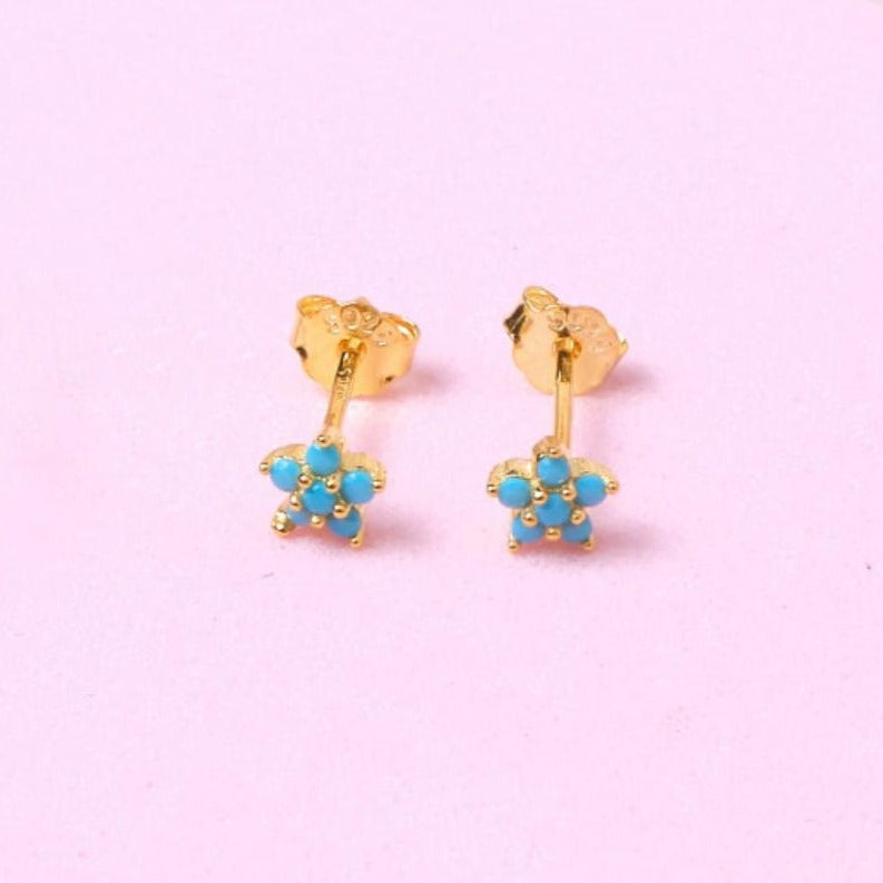 Aretes Alelí - Turquesa - Gold - 4mm