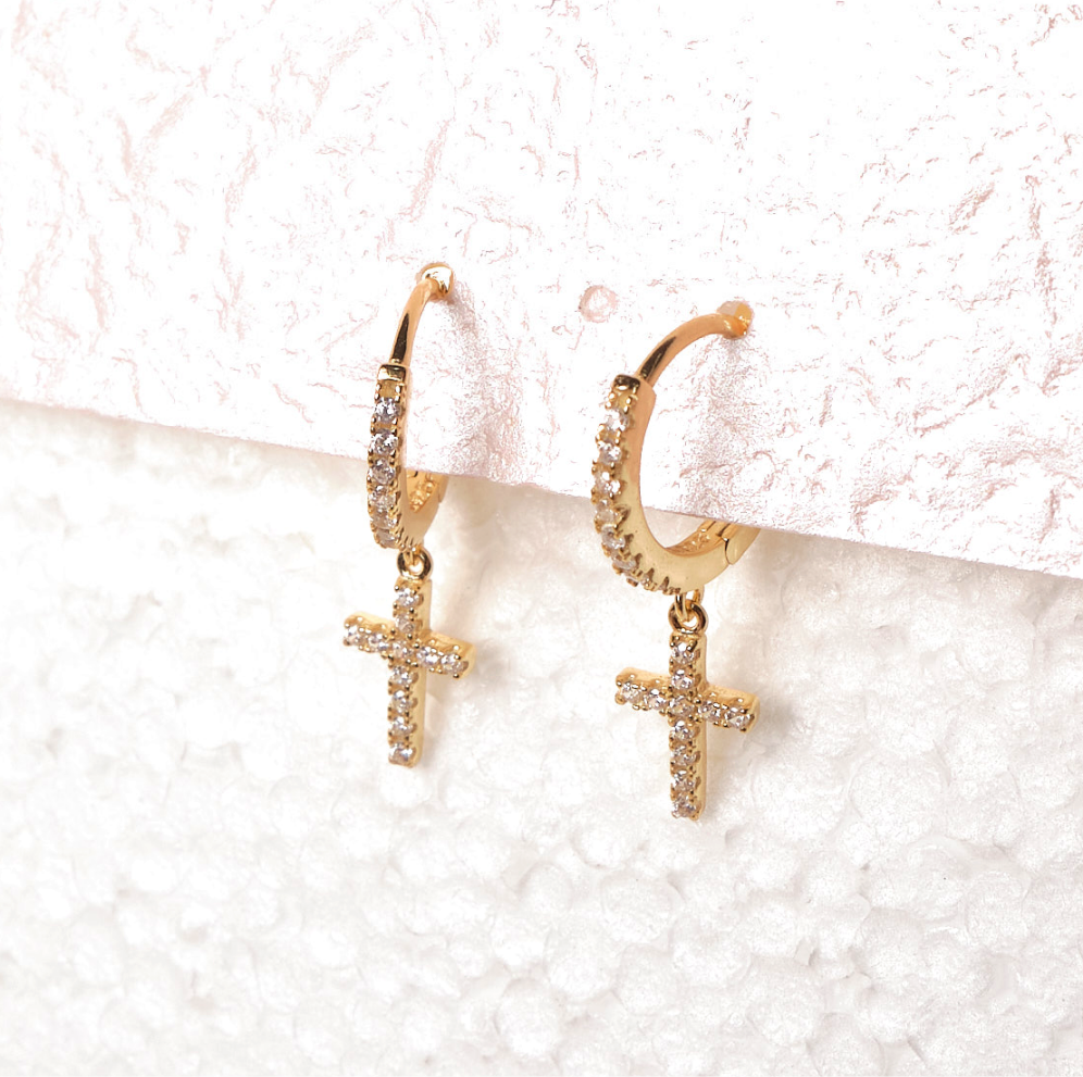 Pendientes Cross - Gold - 8mm