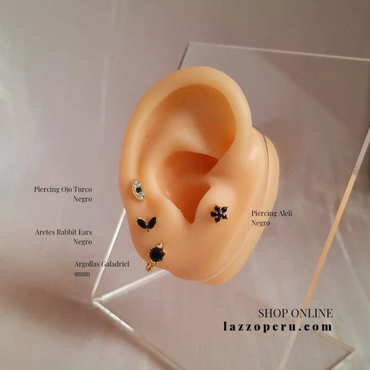 Aretes Rabbit Ears - Gold - 6X5 mm- Negro