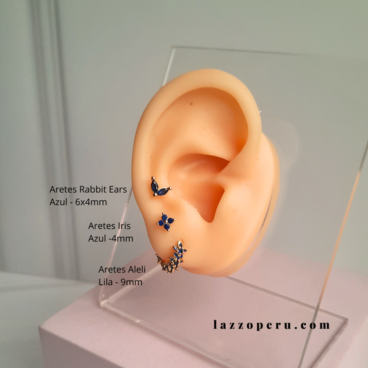 Aretes Rabbit Ears - Gold - 6X5 mm - Azul