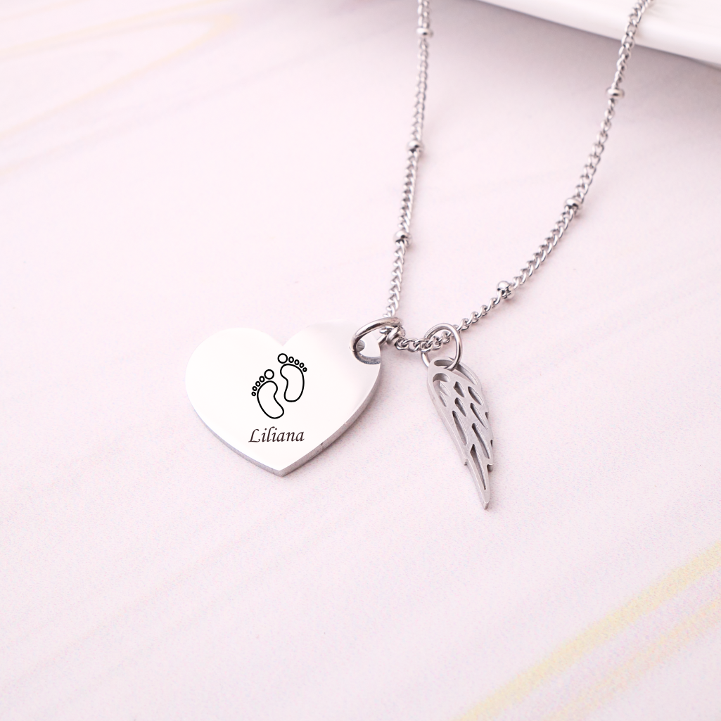 Collar Corazón - Ala - Silver - Personalizado