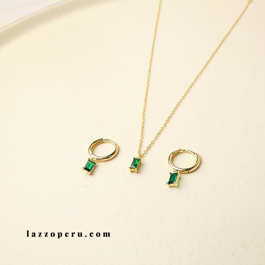 Set Collar & Pendientes Esmeralda - Verde - Gold