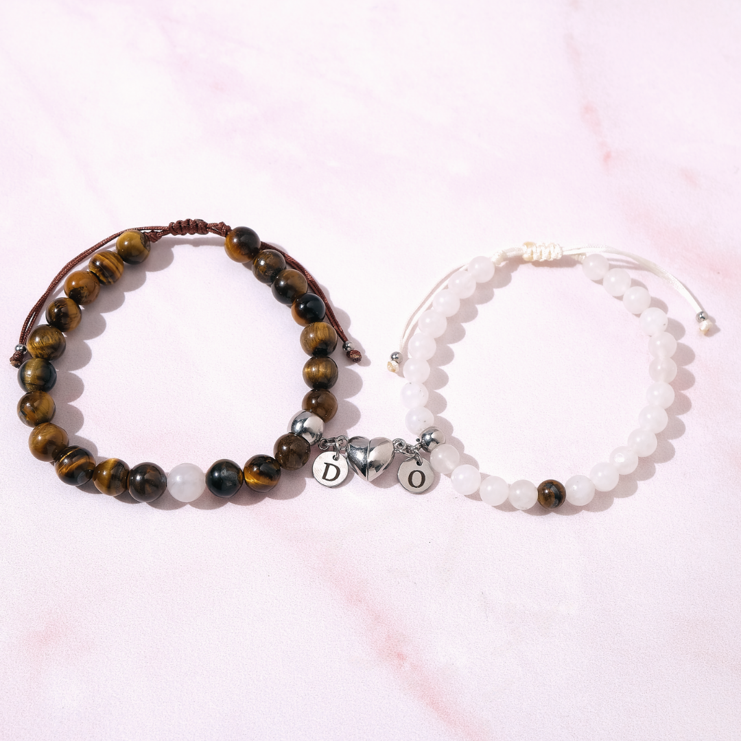 Pack - Pulseras Distancia - Ojo de Tigre & Onix Blanco- Personalizadas