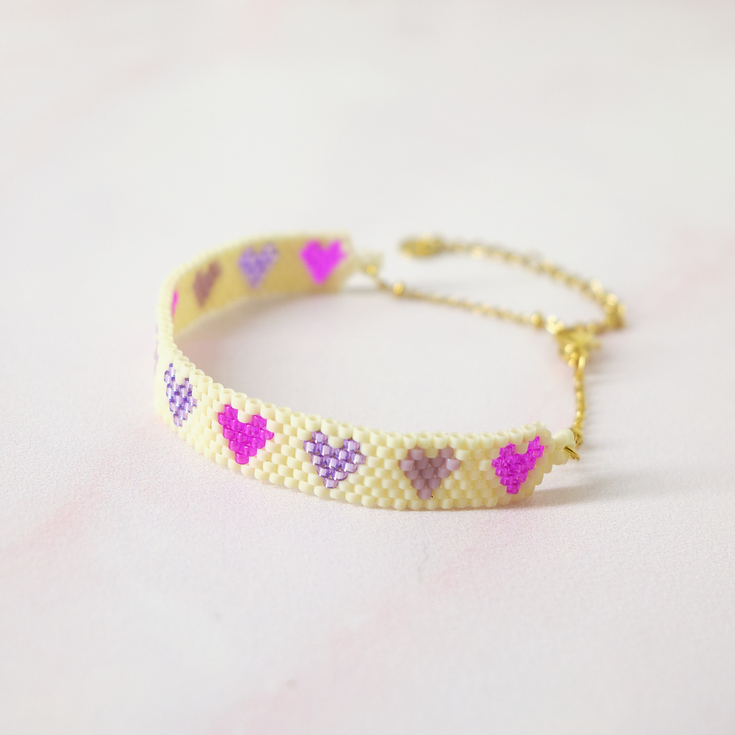 Pulsera Miyuki Corazones - Crema