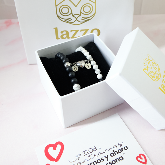 Pack - Pulseras Distancia -Howlita Blanco & Onix Negro Mate - Personalizadas