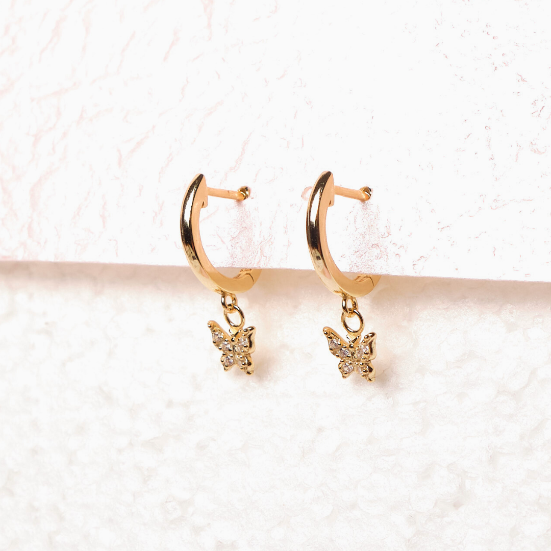 Pendientes Butterfly - Cristal -  Gold - 9mm