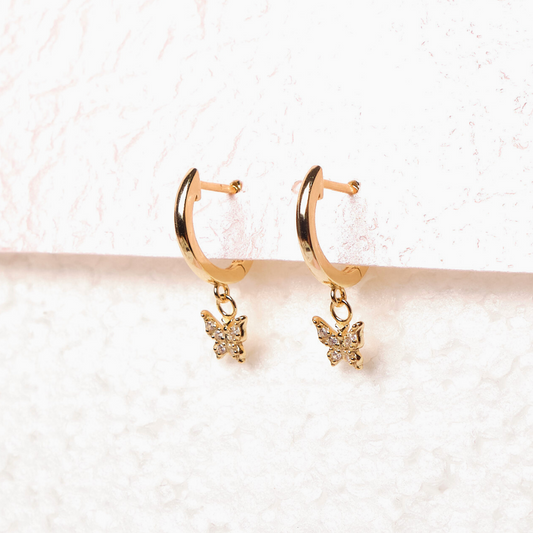 Pendientes Butterfly - Cristal -  Gold - 9mm