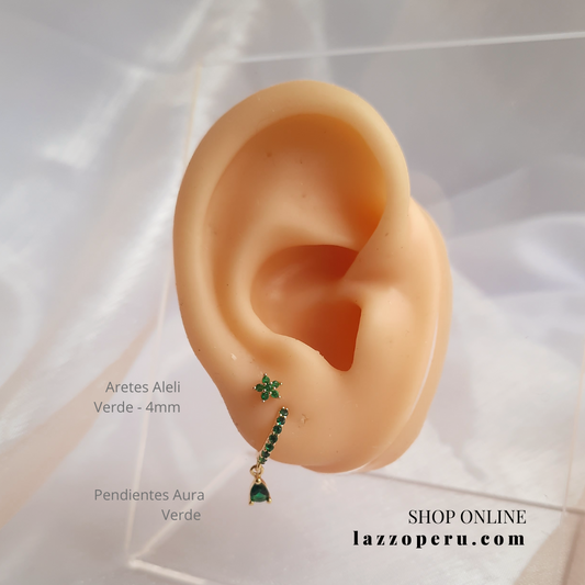Aretes Alelí - Verde - Gold - 4mm
