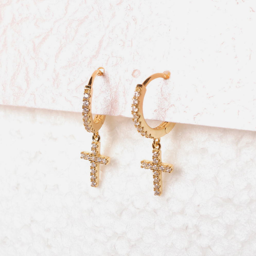 Pendientes Cross - Gold - 8mm