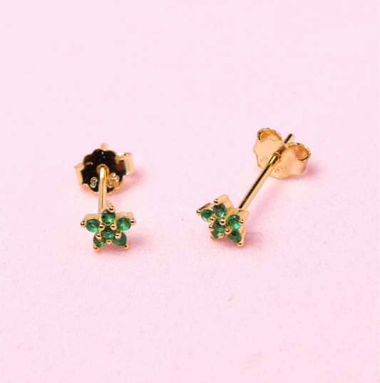 Aretes Alelí - Verde - Gold - 4mm