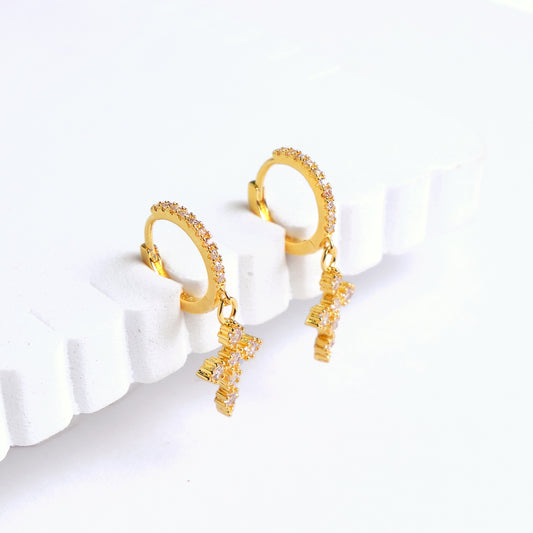 Pendientes Cruz - Cristal - Gold - 9mm