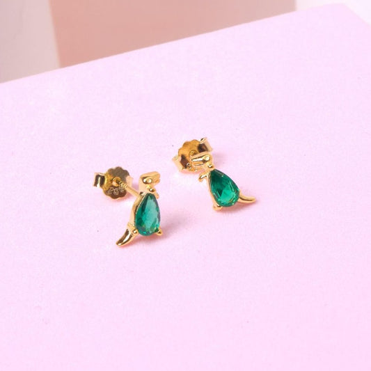 Aretes Dino - Verde - Gold -3x8mm