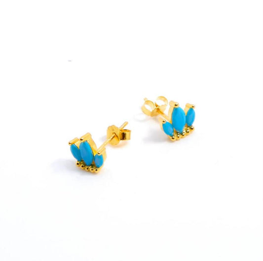 Aretes Crown - Turquesa - Gold - 7MM