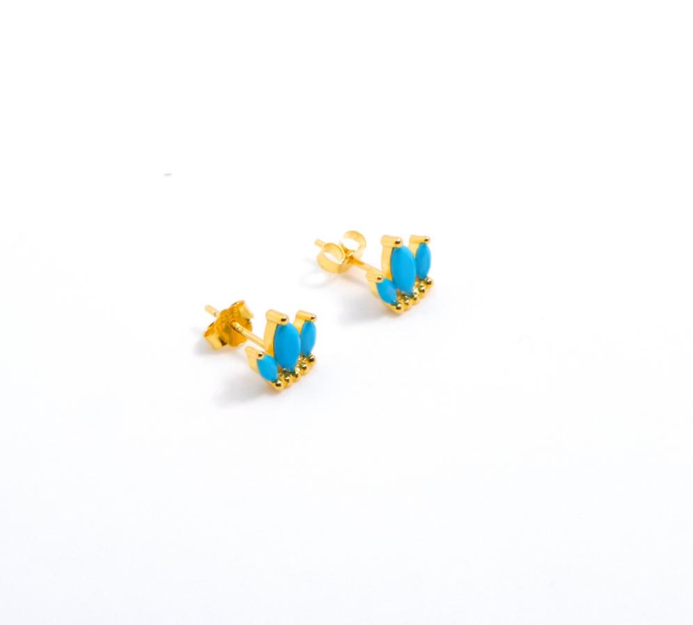 Aretes Crown - Turquesa - Gold - 7MM